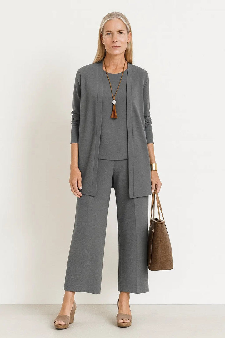 Henrietta | Women’s 3-Piece Longline Jacket, Top & Wide-Leg Trouser Set