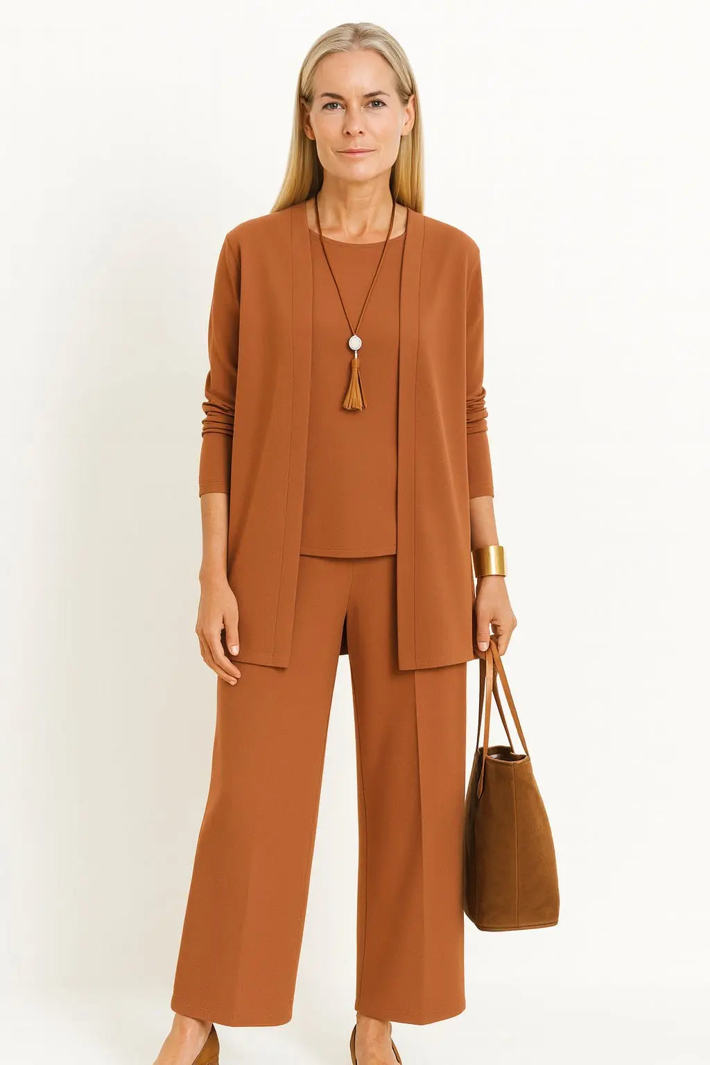 Henrietta | Women’s 3-Piece Longline Jacket, Top & Wide-Leg Trouser Set