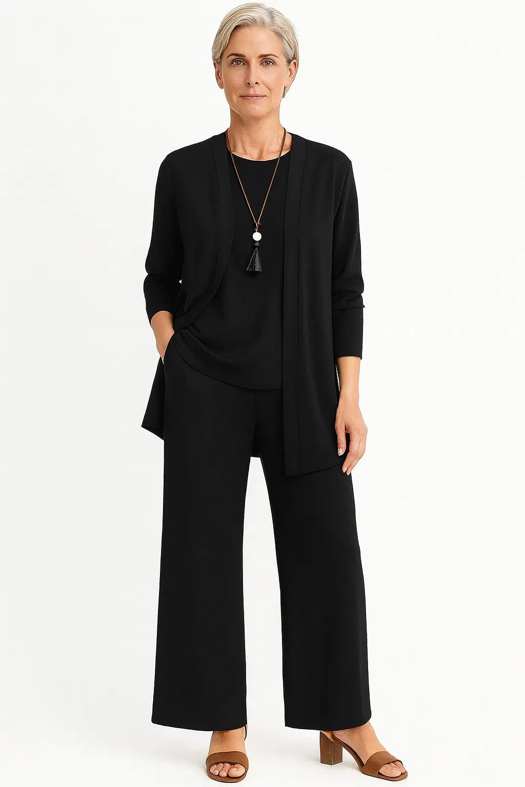 Henrietta | Women’s 3-Piece Longline Jacket, Top & Wide-Leg Trouser Set