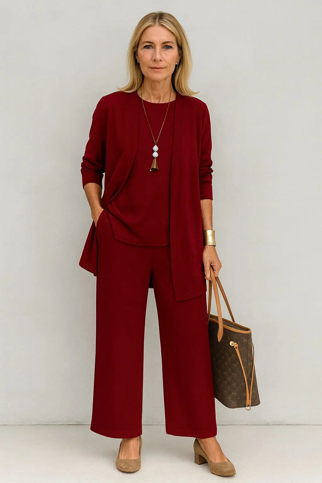 Henrietta | Women’s 3-Piece Longline Jacket, Top & Wide-Leg Trouser Set