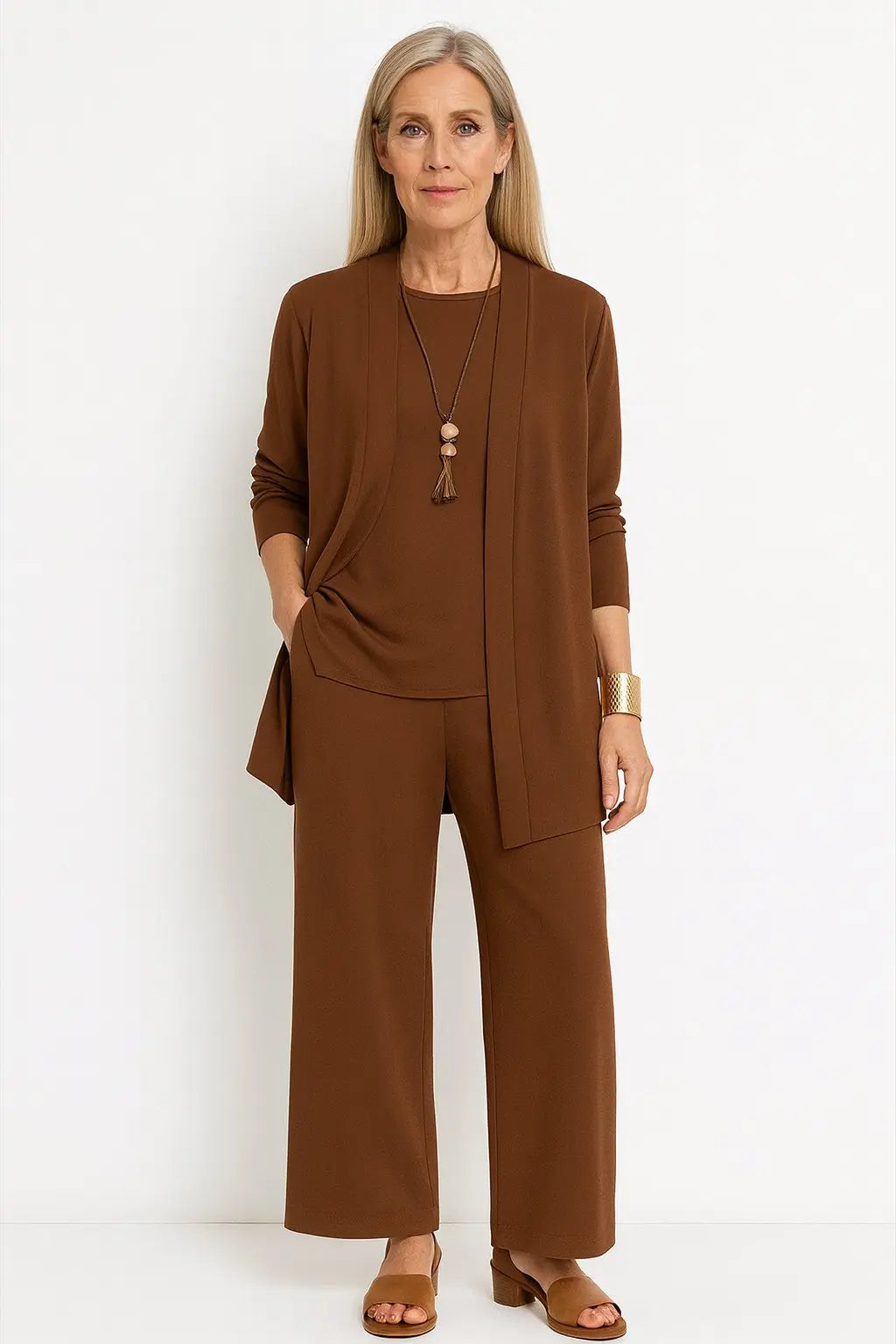 Henrietta | Women’s 3-Piece Longline Jacket, Top & Wide-Leg Trouser Set