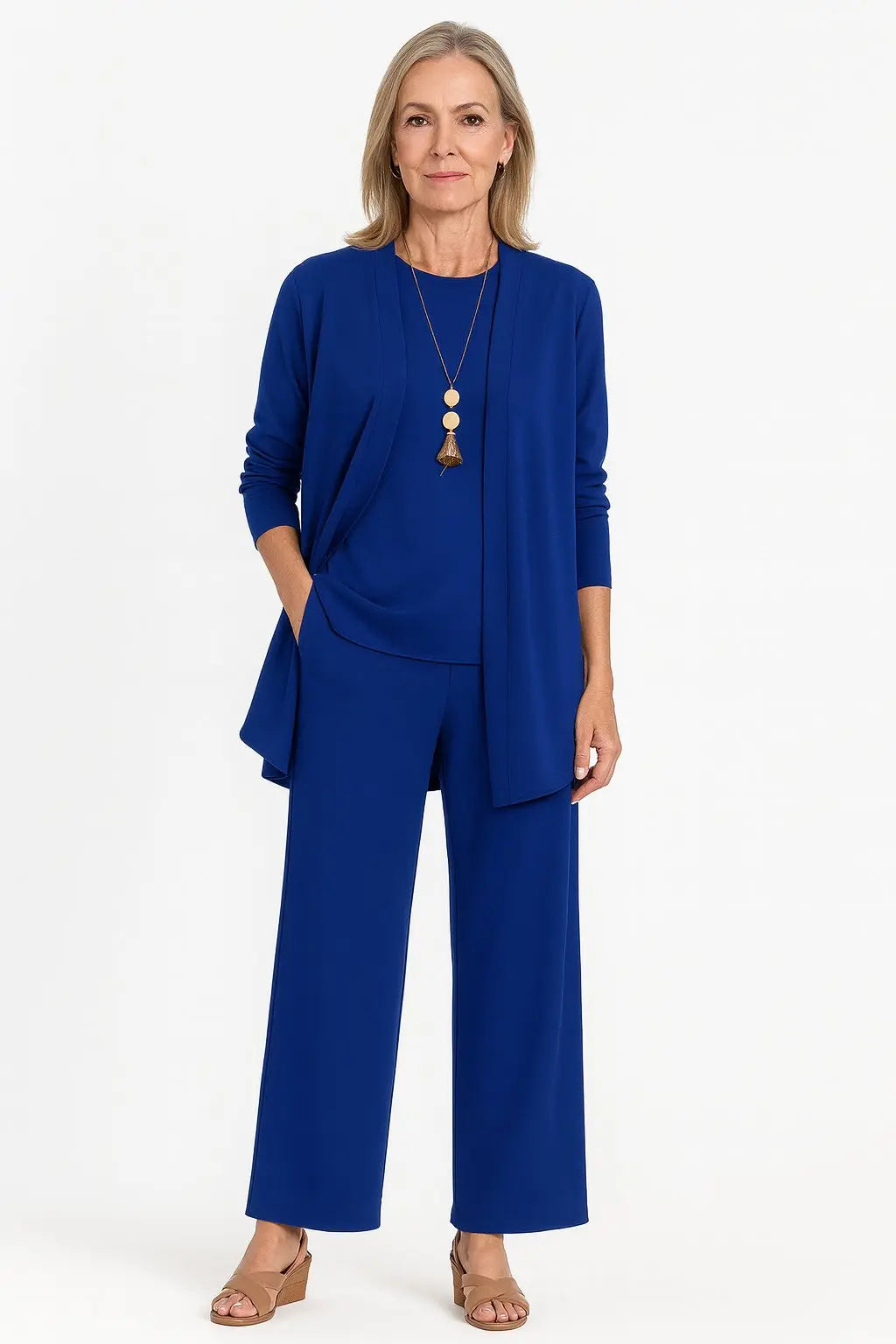 Henrietta | Women’s 3-Piece Longline Jacket, Top & Wide-Leg Trouser Set
