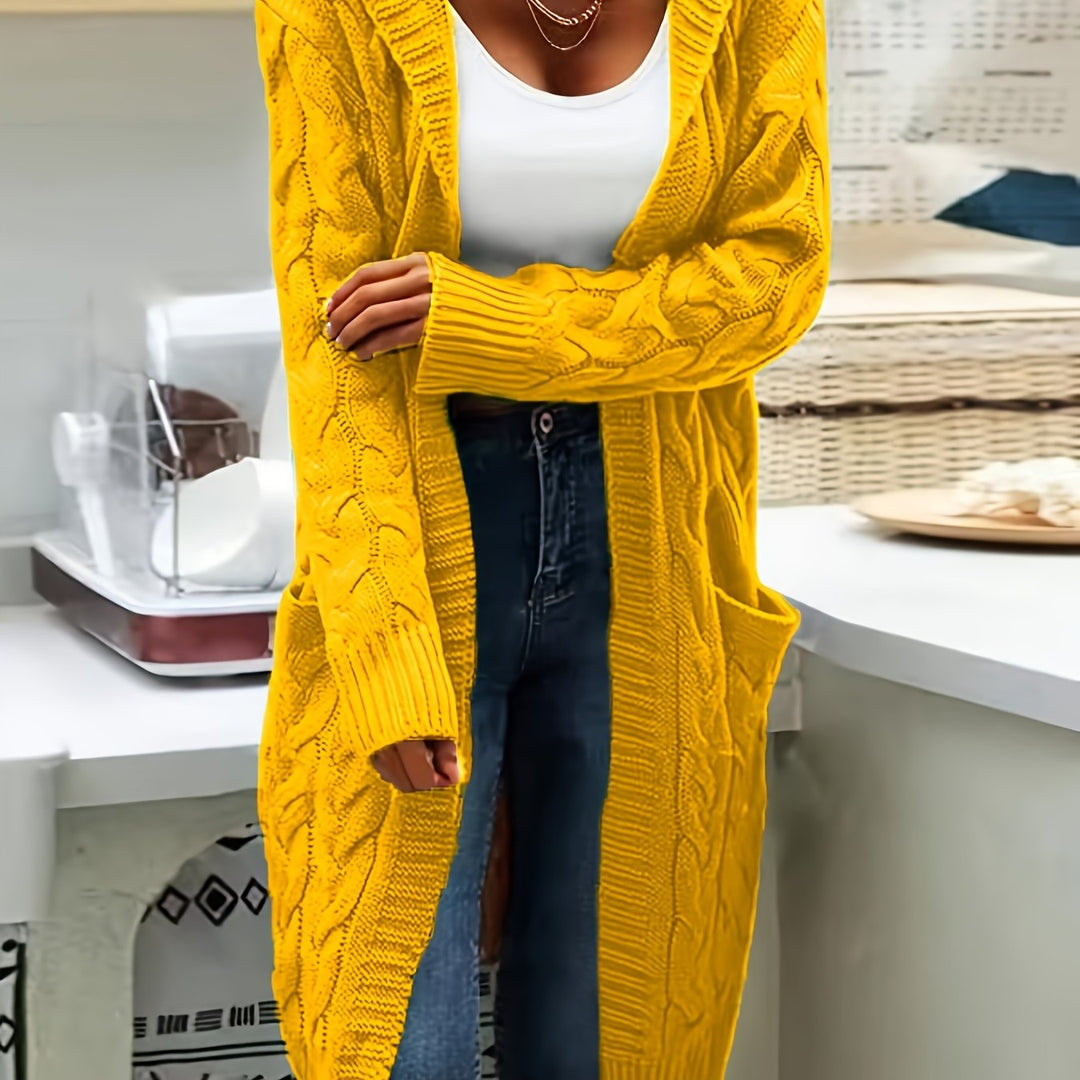 Elowen | Women’s Longline Hooded Cable-Knit Cardigan