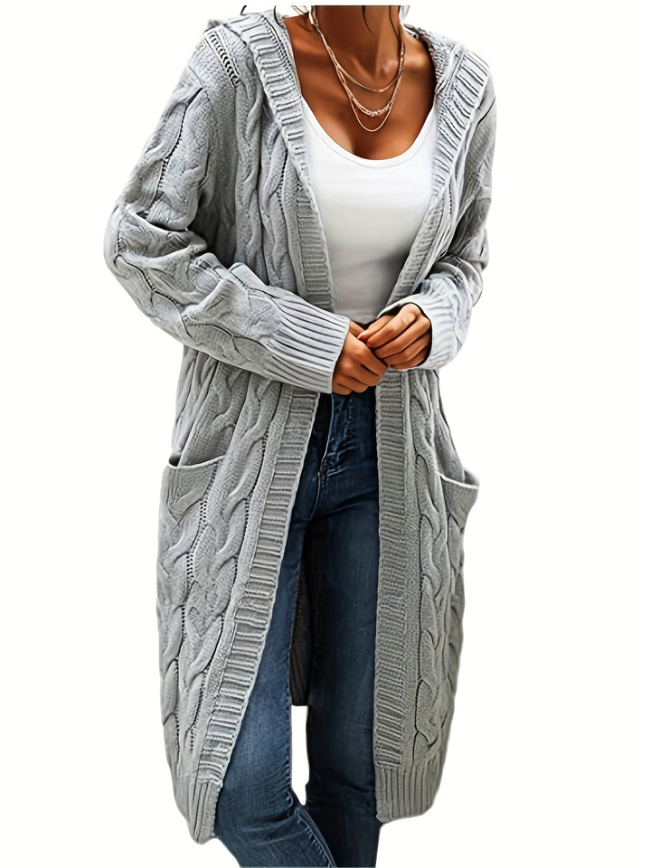 Elowen | Women’s Longline Hooded Cable-Knit Cardigan