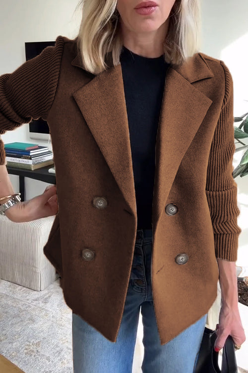 Sienna | Women's Double-Breasted Blazer with Knit Sleeves