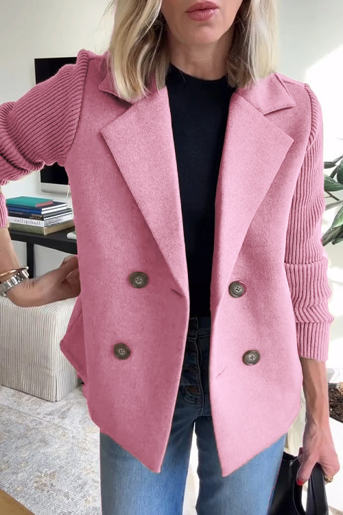 Sienna | Women's Double-Breasted Blazer with Knit Sleeves