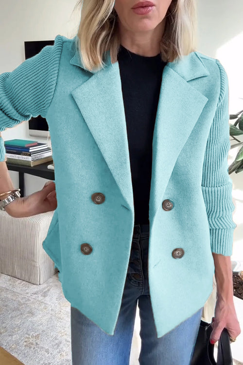 Sienna | Women's Double-Breasted Blazer with Knit Sleeves