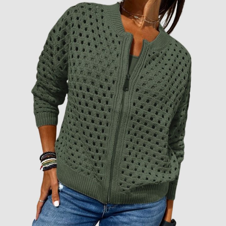 Phoebe | Women's Open-Knit Zip-Up Cardigan