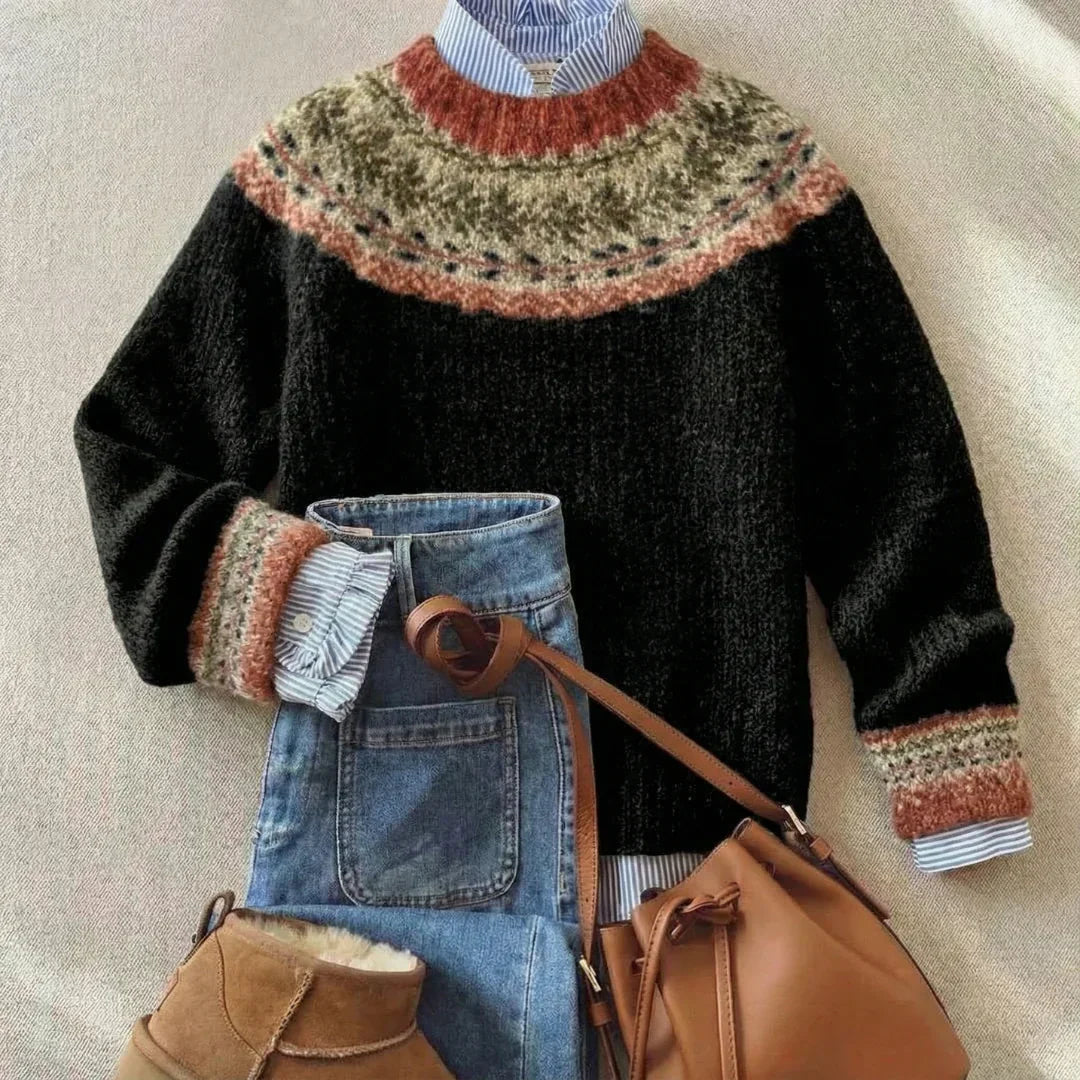 Bridget | Women's Black Fair Isle Knit Jumper