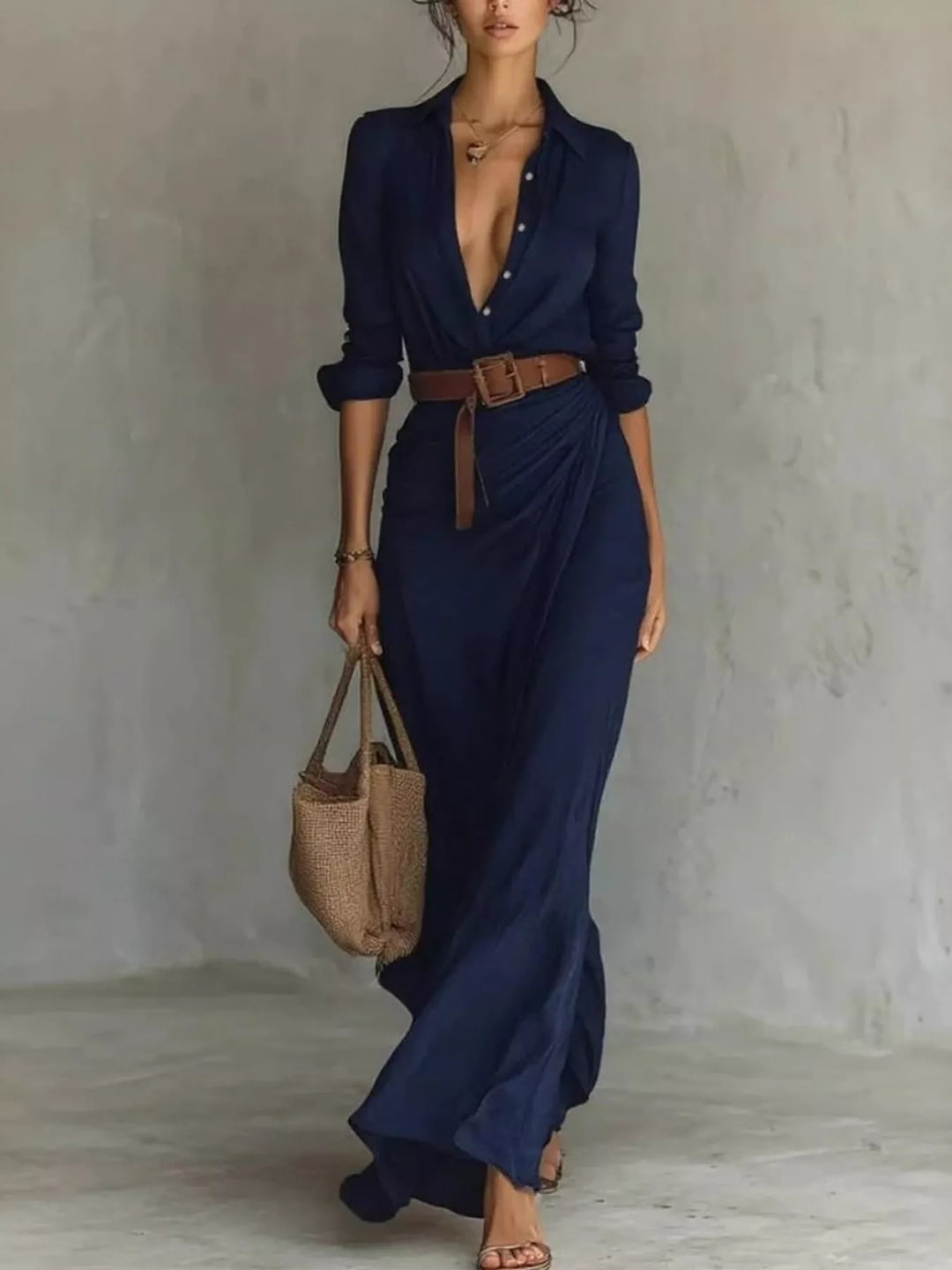 Eleanor | Women’s Belted Long-Sleeve Maxi Dress