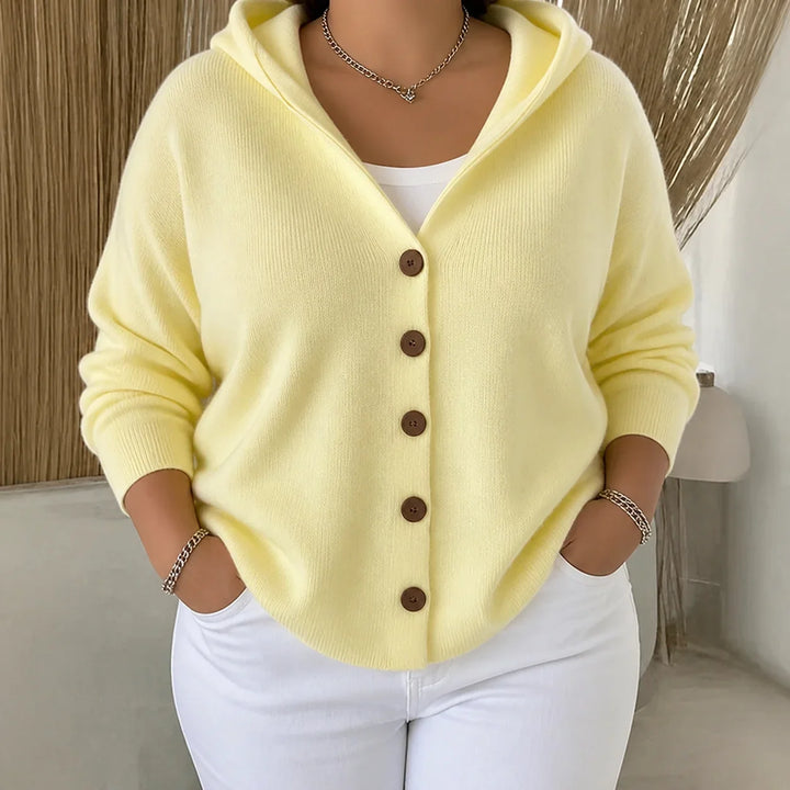 Hyacinth | Women's Hooded A-Line Button Cardigan with Ribbed Trim