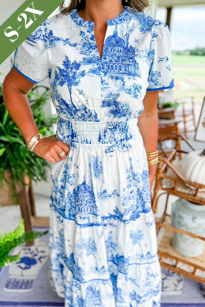 Camille | Women's Toile Print Tiered Maxi Dress