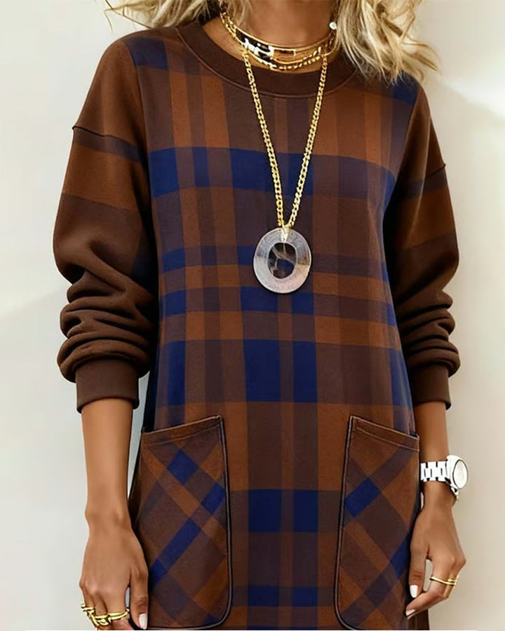 Fleur | Women's Plaid Shift Dress with Pockets