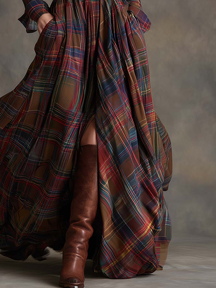 Marianne | Women’s Belted Plaid Shirt Maxi Dress