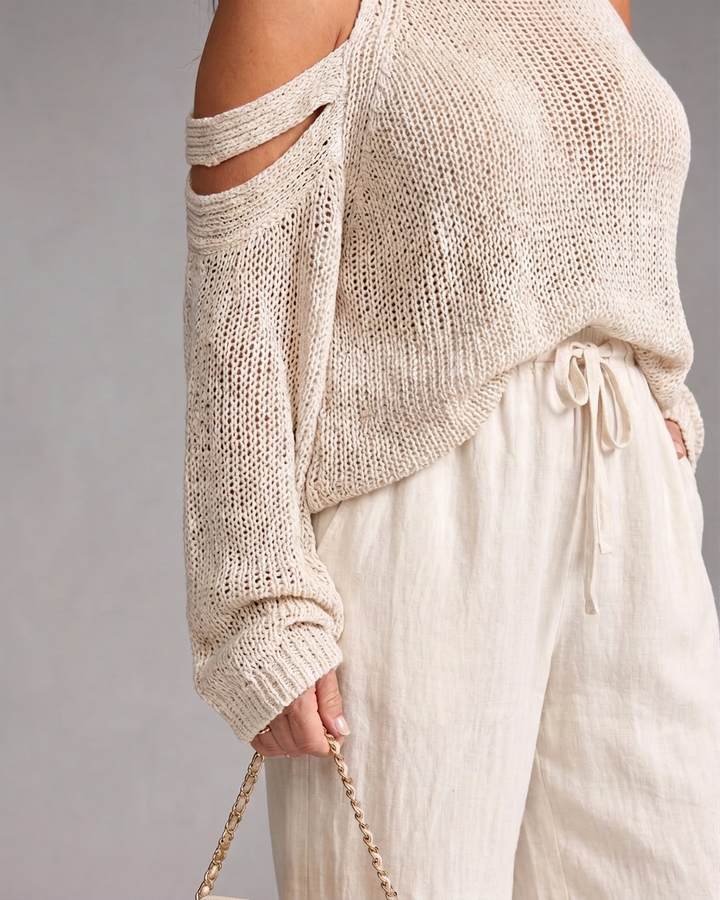 Verity | Women's Cold-Shoulder Knit Sweater and Wide-Leg Trouser Set