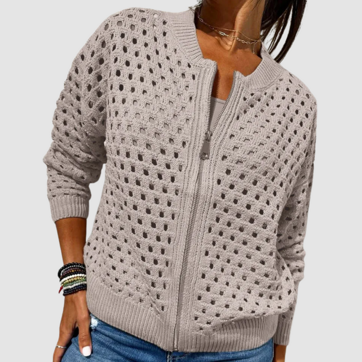 Phoebe | Women's Open-Knit Zip-Up Cardigan
