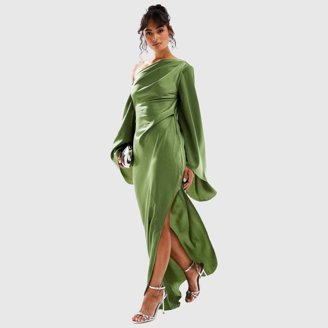 Delphine | One-Shoulder Satin-Finish Maxi Dress