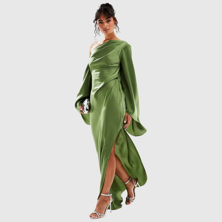 Delphine | One-Shoulder Satin-Finish Maxi Dress