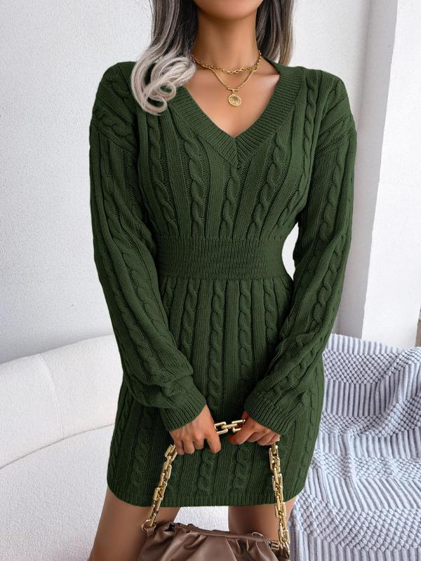 Rosie | Women's V-Neck Cable Knit Mini Dress