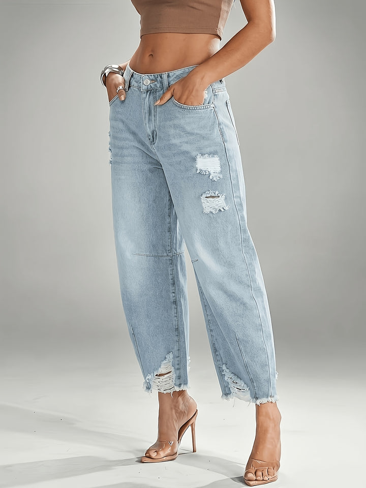 Sophie | Women's Distressed Straight-Leg Cropped Jeans