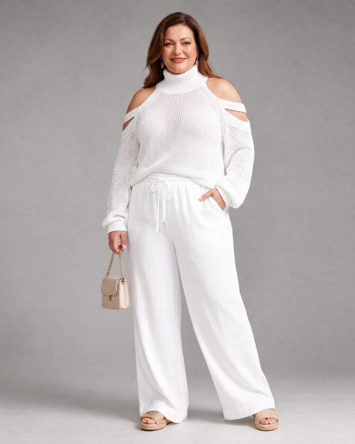 Verity | Women's Cold-Shoulder Knit Sweater and Wide-Leg Trouser Set