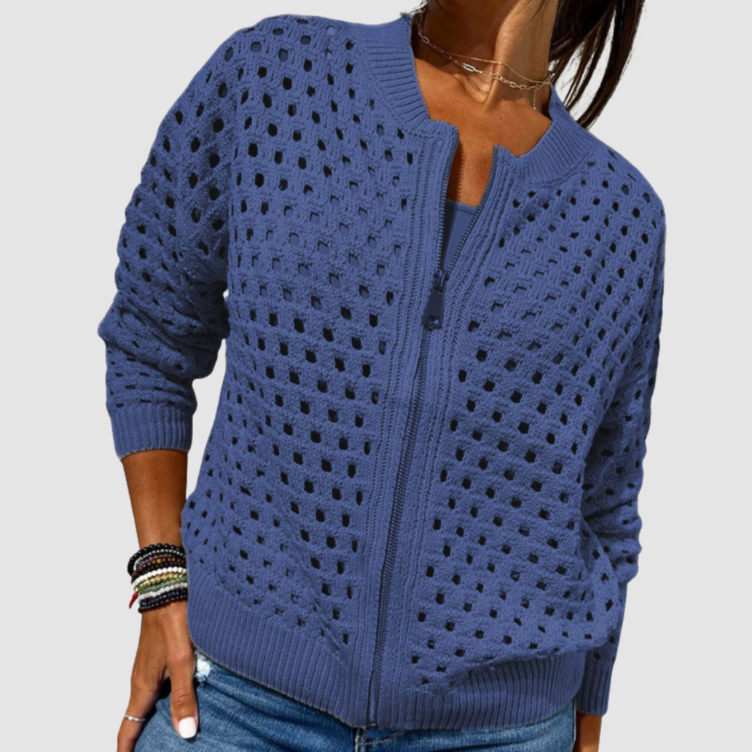 Phoebe | Women's Open-Knit Zip-Up Cardigan