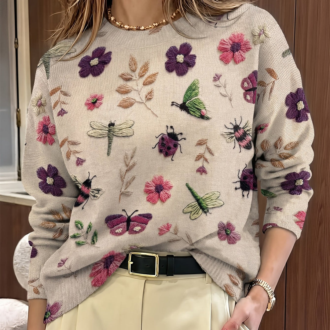 Poppy | Women's Floral & Insect Print Crew Neck Jumper