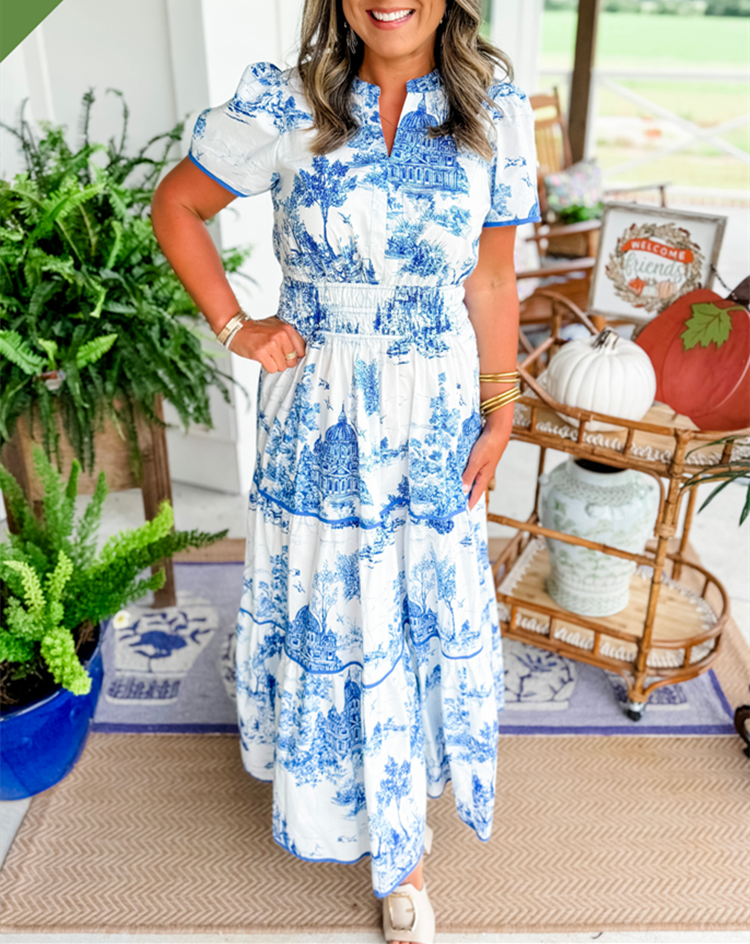 Camille | Women's Toile Print Tiered Maxi Dress