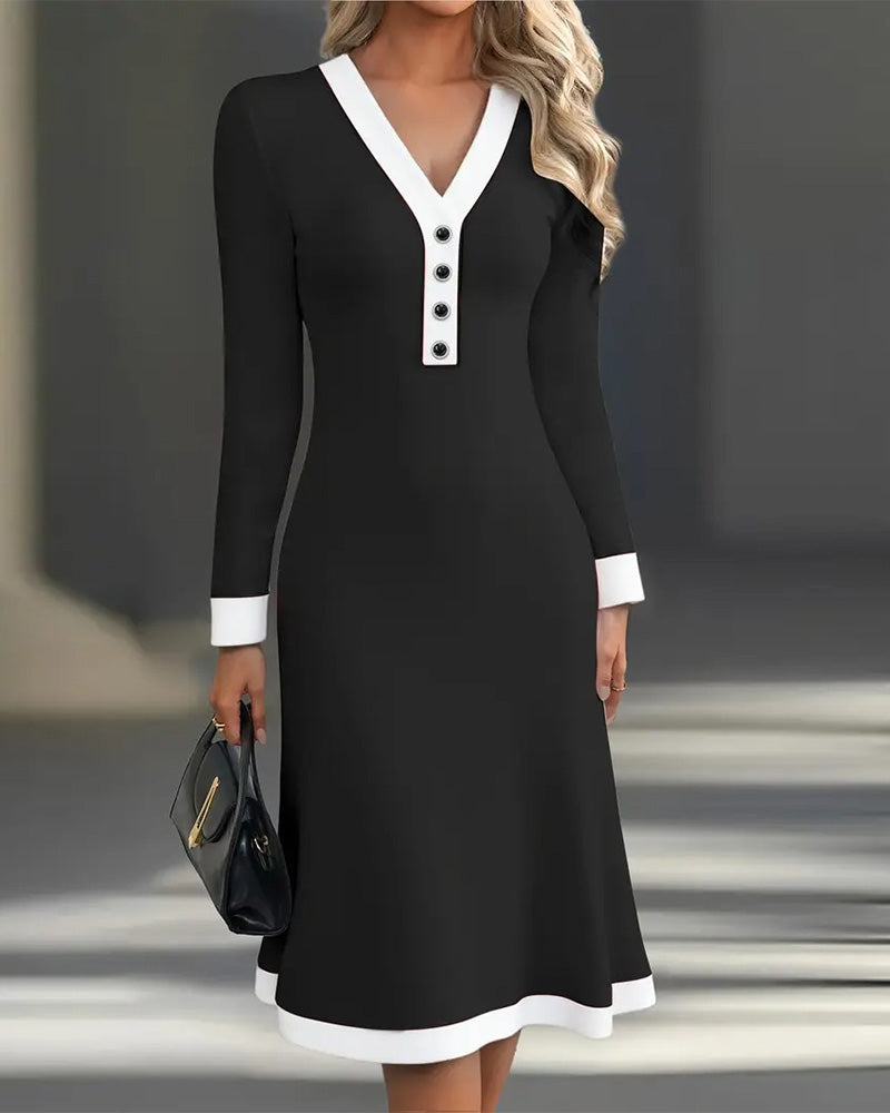 Kaylin | V-Neck Button Detail Midi Dress
