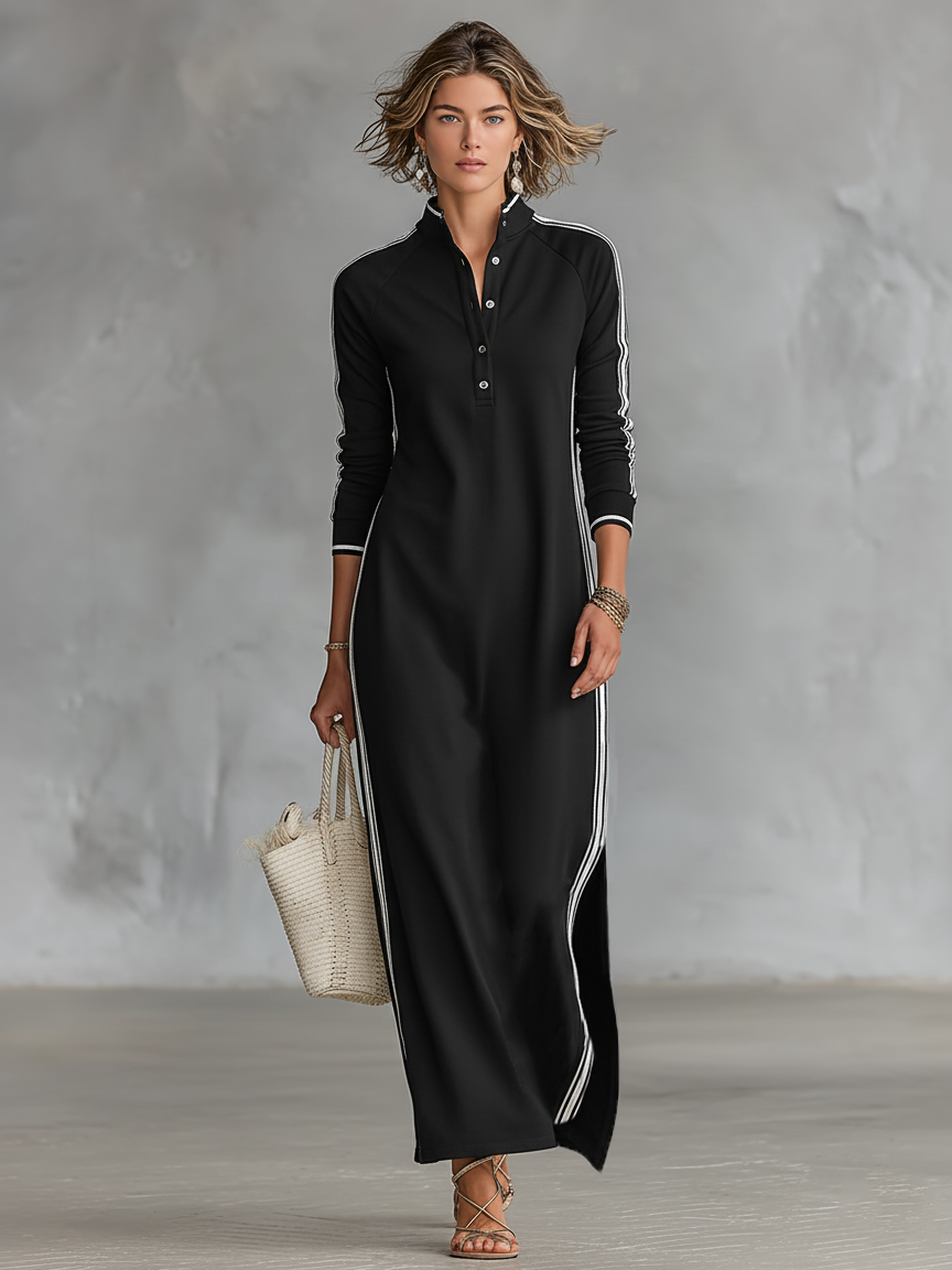 Elodie | Women’s Contrast-Trim Collared Maxi Dress