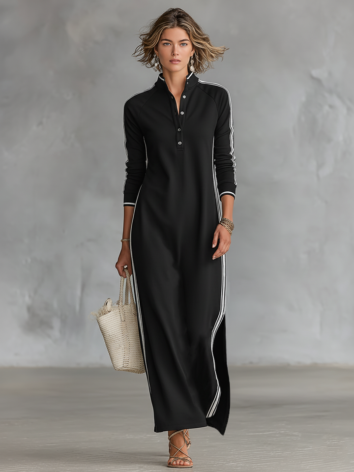 Elodie | Women’s Contrast-Trim Collared Maxi Dress