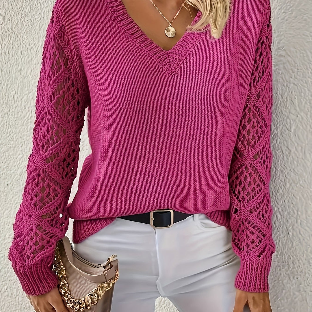 Sophie | Women's V-Neck Openwork Knit Jumper