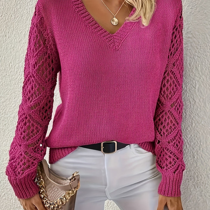 Sophie | Women's V-Neck Openwork Knit Jumper