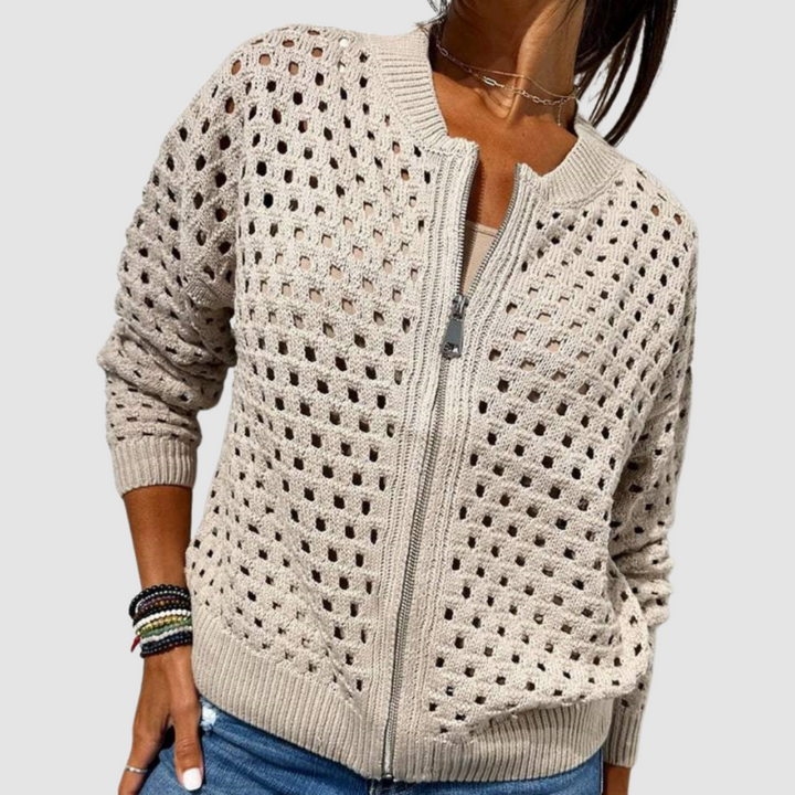Phoebe | Women's Open-Knit Zip-Up Cardigan