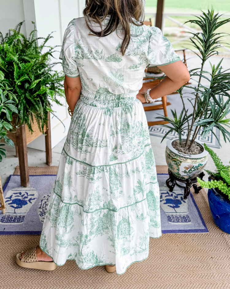 Camille | Women's Toile Print Tiered Maxi Dress