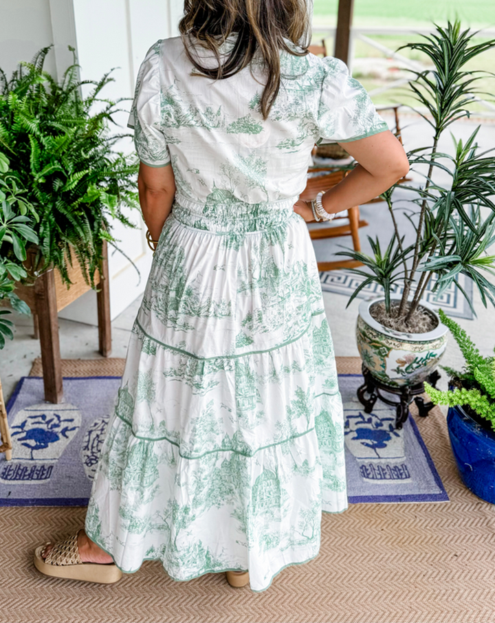 Camille | Women's Toile Print Tiered Maxi Dress