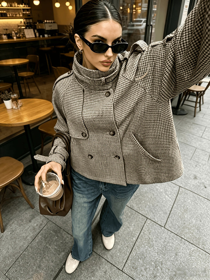 Beatrice | Women’s Cropped Houndstooth Stand-Collar Jacket