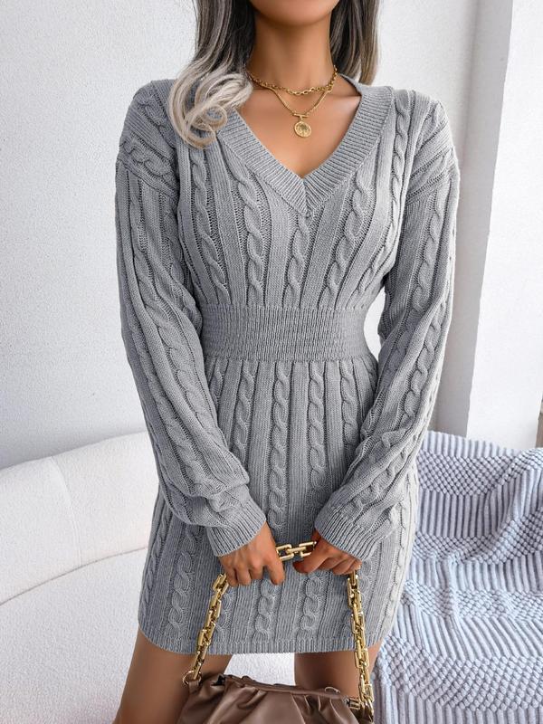 Rosie | Women's V-Neck Cable Knit Mini Dress