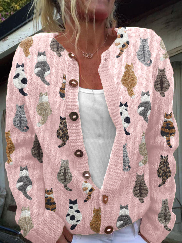 Fiona | Women’s Cat Print Button-Front Cardigan