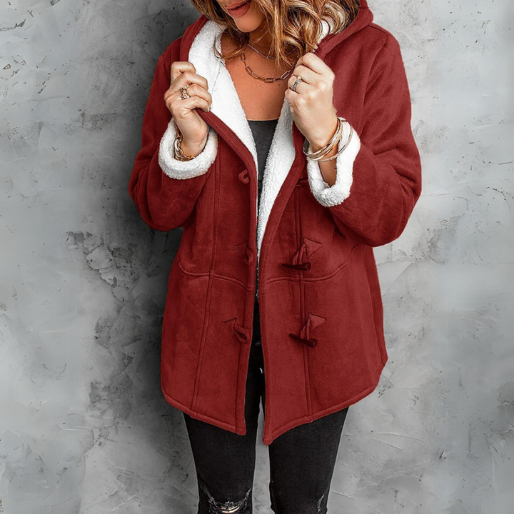 Penelope | Women’s Hooded Toggle Coat with Sherpa-Style Trim
