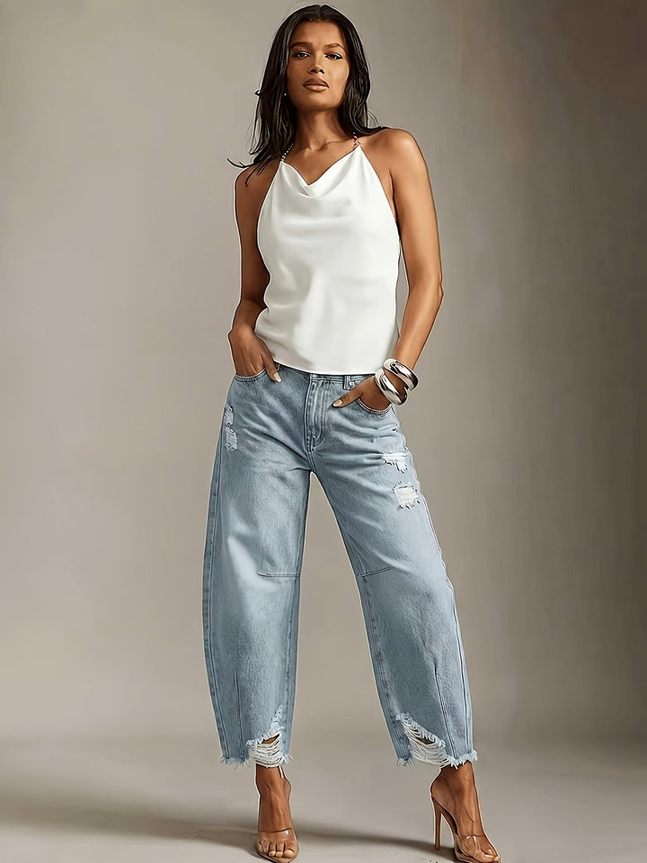 Sophie | Women's Distressed Straight-Leg Cropped Jeans