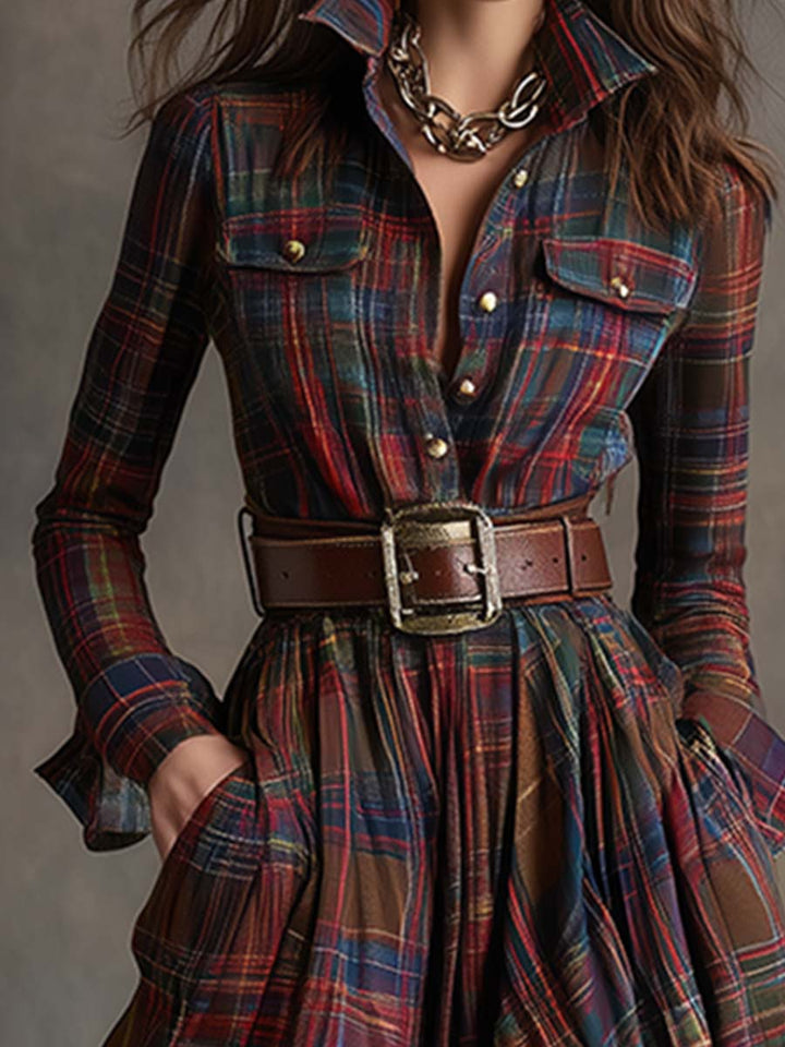 Marianne | Women’s Belted Plaid Shirt Maxi Dress