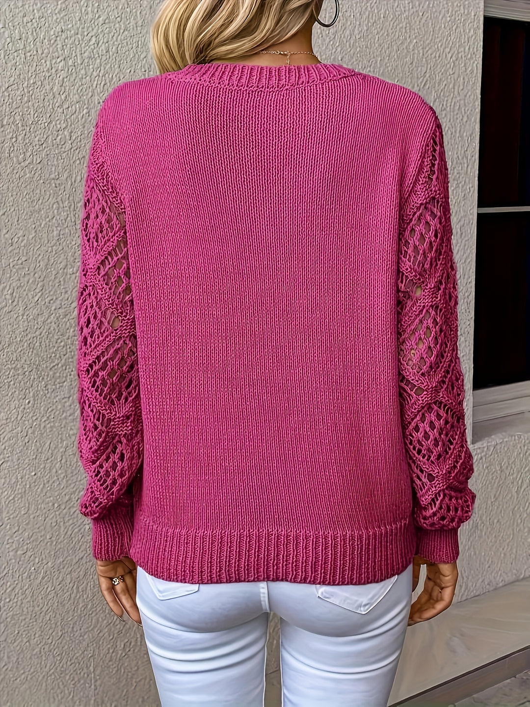 Sophie | Women's V-Neck Openwork Knit Jumper