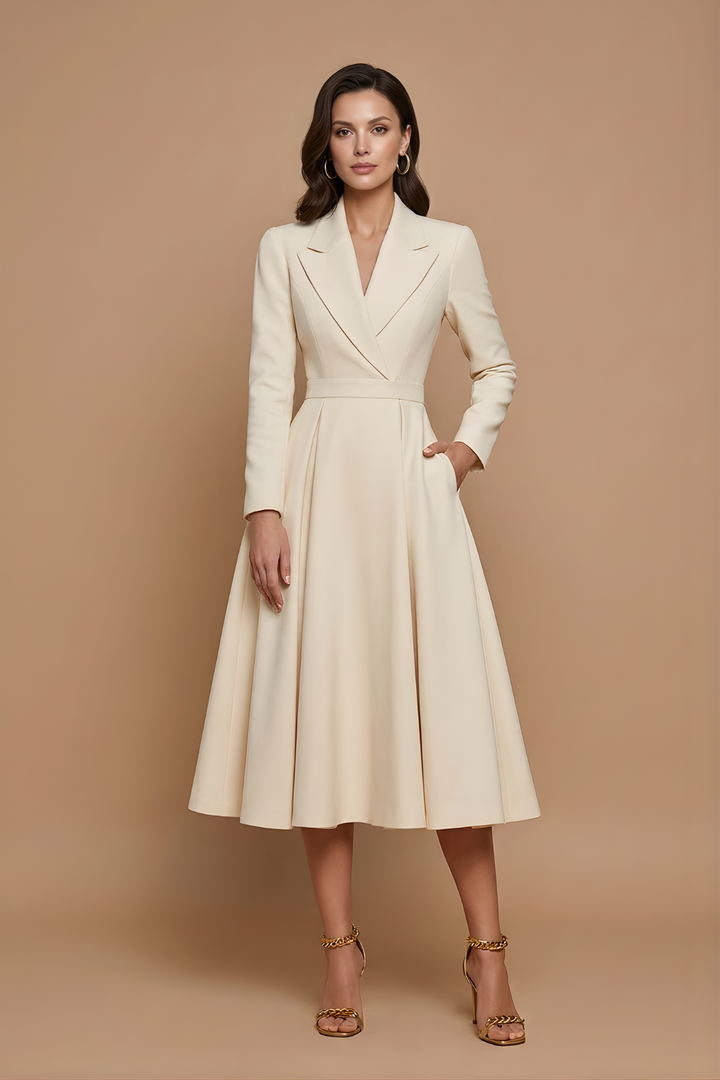 Elara | Women’s A-Line Midi Dress with Notched Lapel