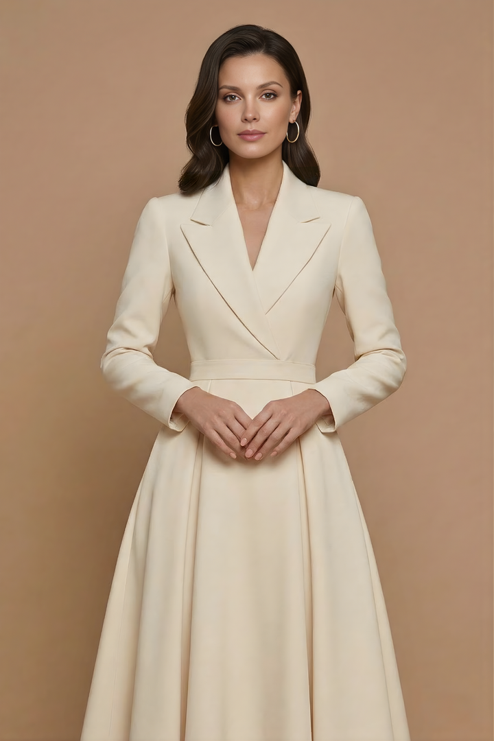 Elara | Women’s A-Line Midi Dress with Notched Lapel