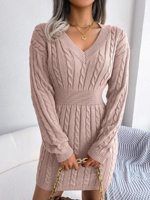 Rosie | Women's V-Neck Cable Knit Mini Dress