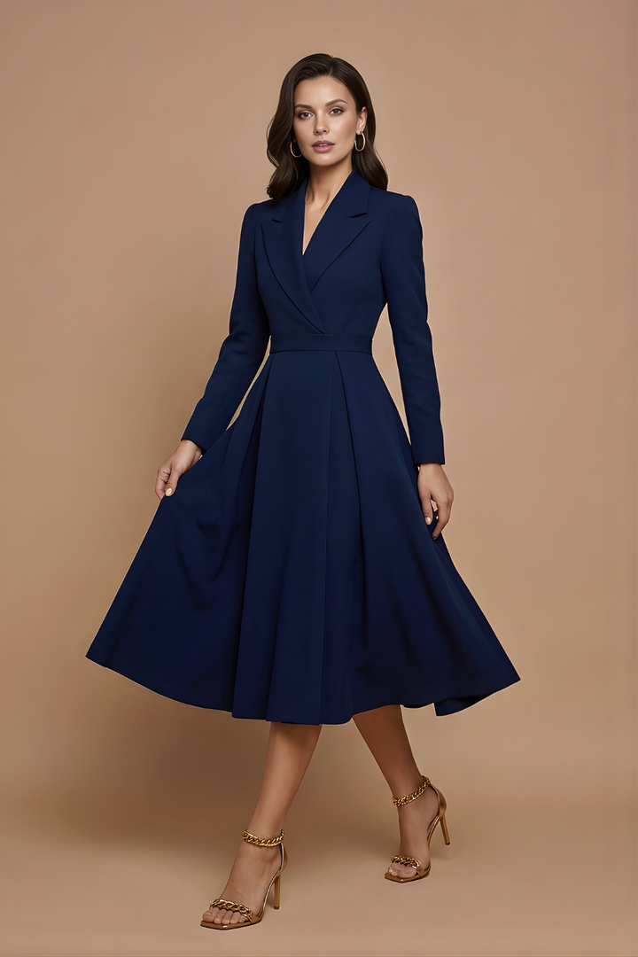 Elara | Women’s A-Line Midi Dress with Notched Lapel