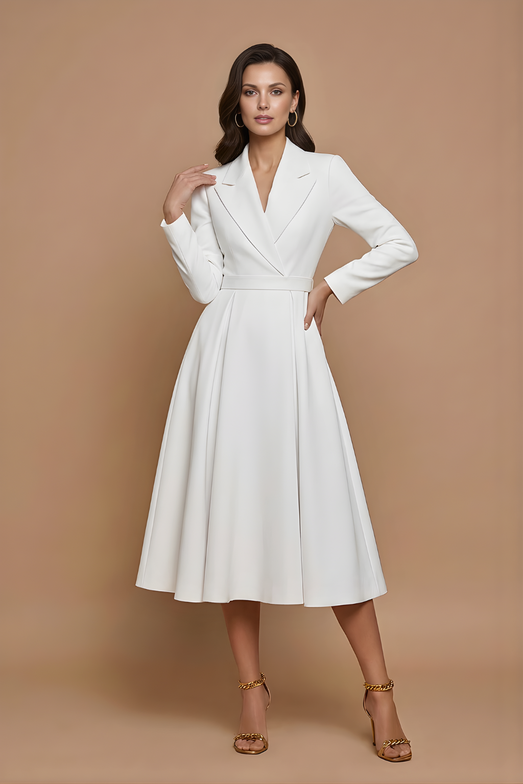 Elara | Women’s A-Line Midi Dress with Notched Lapel