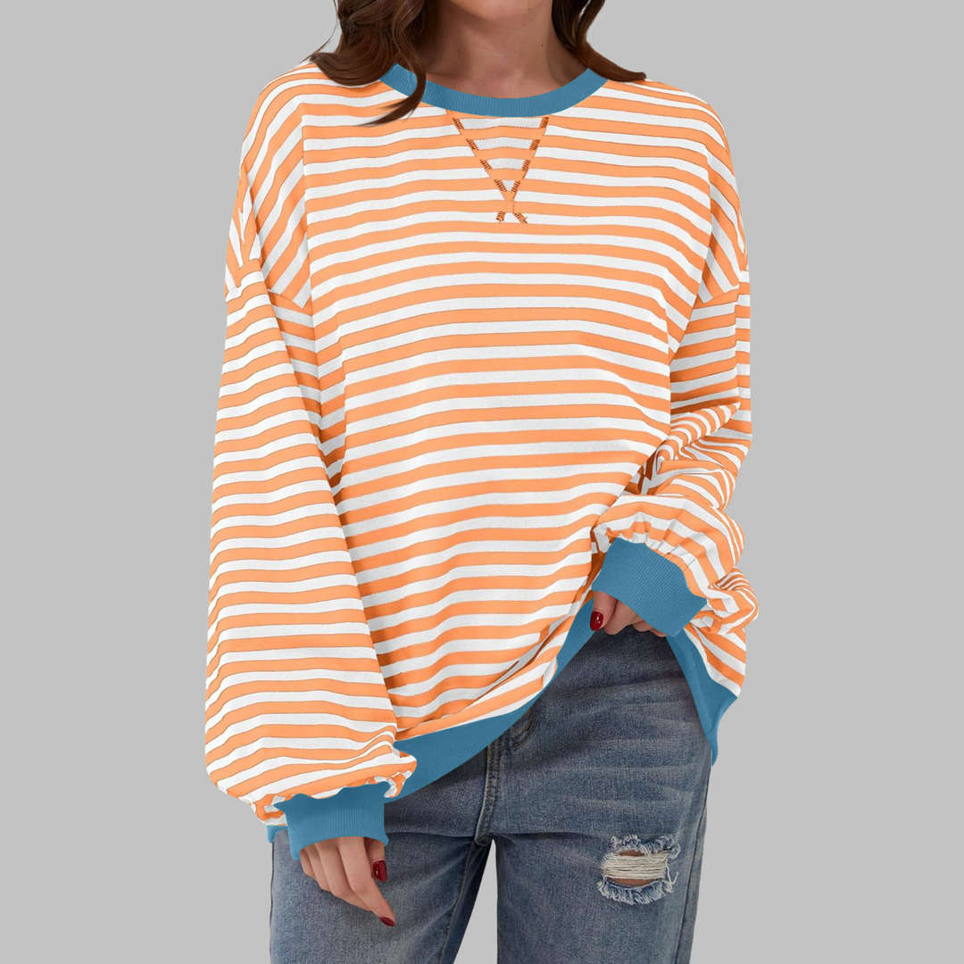 Nomi | Women's Oversized Striped Long Sleeve Crew Neck Sweatshirt