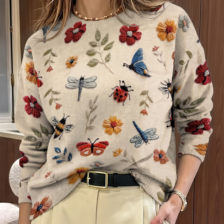 Poppy | Women's Floral & Insect Print Crew Neck Jumper